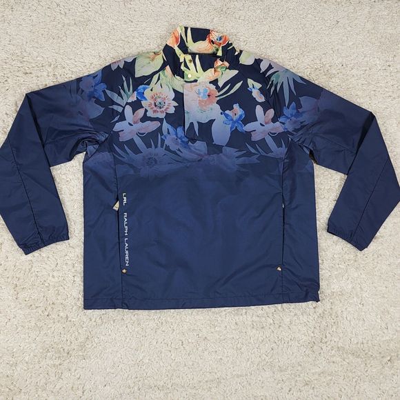 Ralph Lauren Windbreaker Womens Medium Floral Quater Zip Pullover Logo Spell Out - Picture 1 of 14